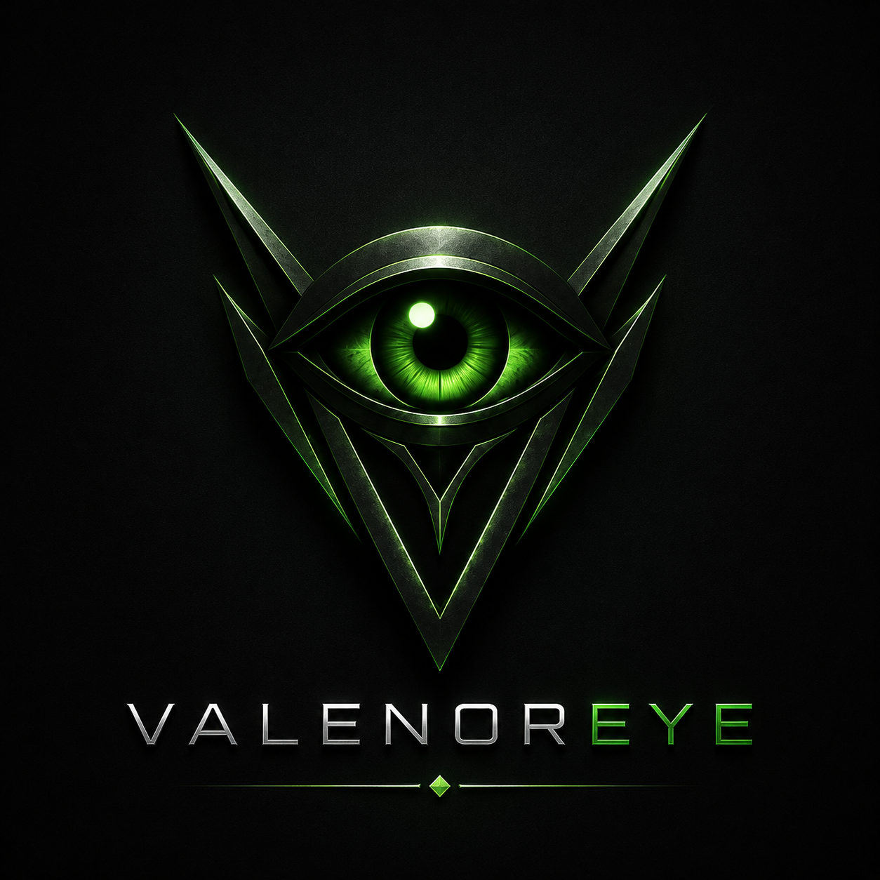 Logótipo ValenorEye: olho verde de geometria futurista